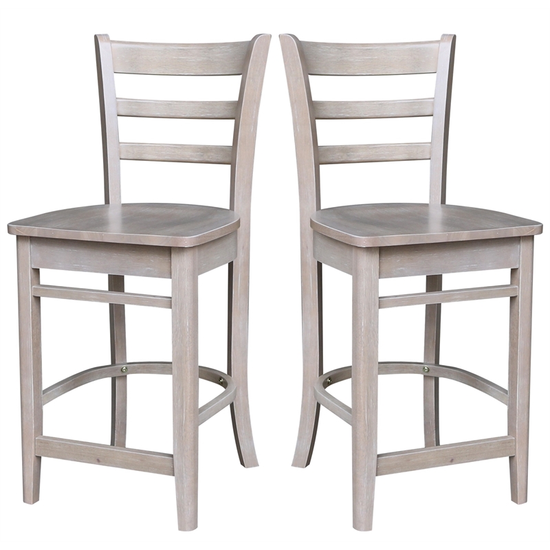 Solid Wood Emily Counter Height Stool in Washed Gray Taupe