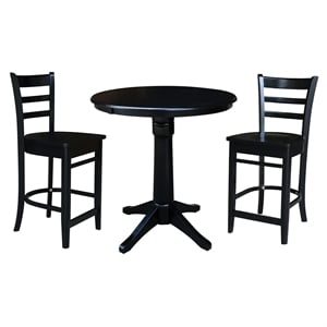 36&quot Round Solid Wood Pedestal Gathering Height Table in Black & 2 Emily Stools