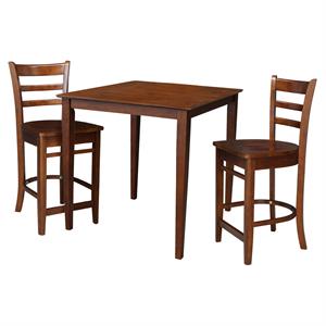 36&quot x 36&quot Solid Wood Counter Height Table in Espresso & 2 Emily Stools