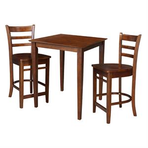 30&quot x 30&quot Solid Wood Counter Height Table in Espresso & 2 Emily Stools