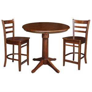 36&quot Round Solid Wood Extension Table in Espresso & 2 Emily Stools