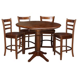 36&quot Round Solid Wood Extension Table in Espresso & 4 Emily Stools