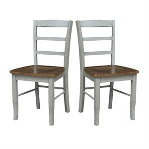 Set of 2 Solid Wood Madrid Ladderback Chairs in Distressed Hickory/Stone