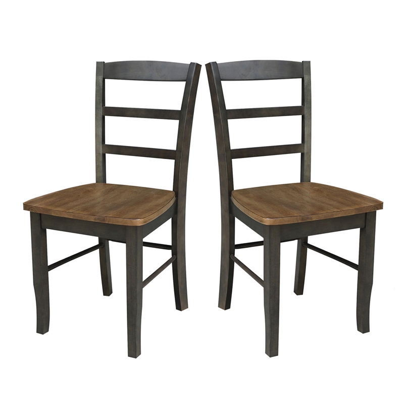 Set of 2 Solid Wood Madrid Ladderback Chairs in Hickory/Washed Coal