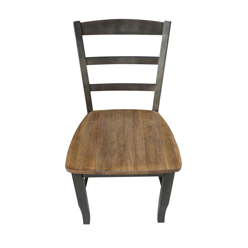 Set of 2 Solid Wood Madrid Ladderback Chairs in Hickory/Washed Coal
