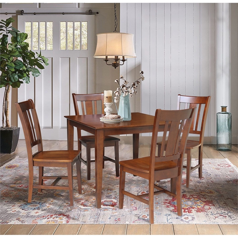 30 in. x 30 in. Wood Dining Table with 4 San Remo Splatback Chairs in Espresso