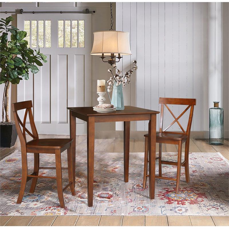 30 in. x 30 in. Wood Dining Table with 2 X-Back Stools in Espresso