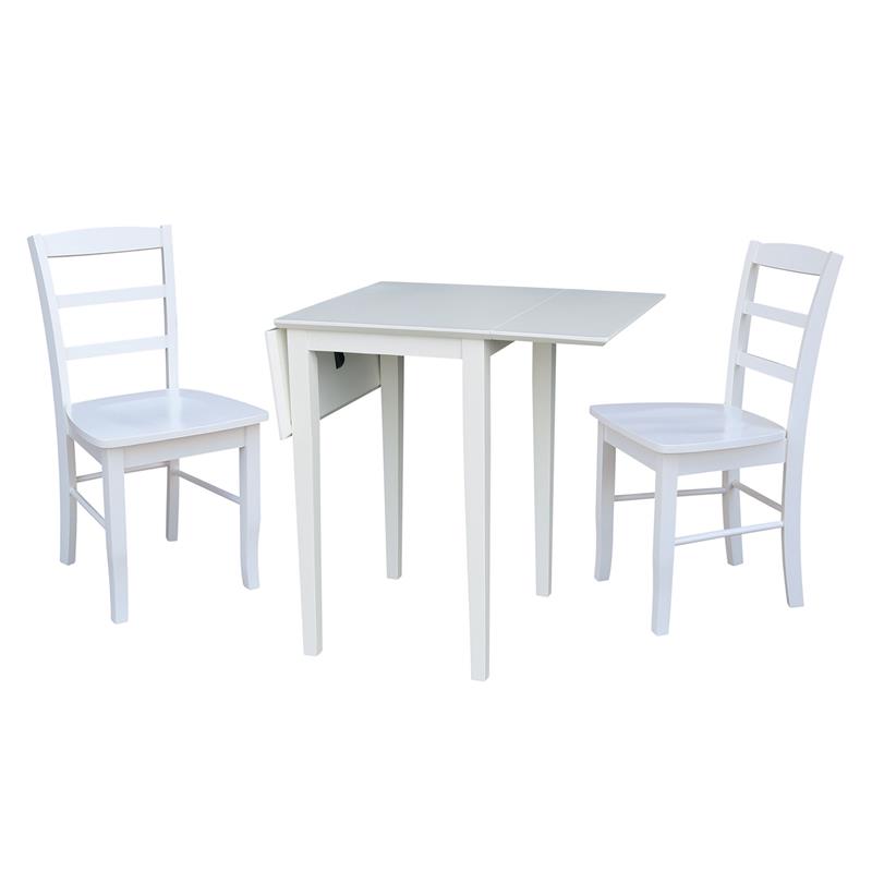 Small Wood Dual Drop Leaf Dining Table with 2 Madrid Ladderback Chairs in White