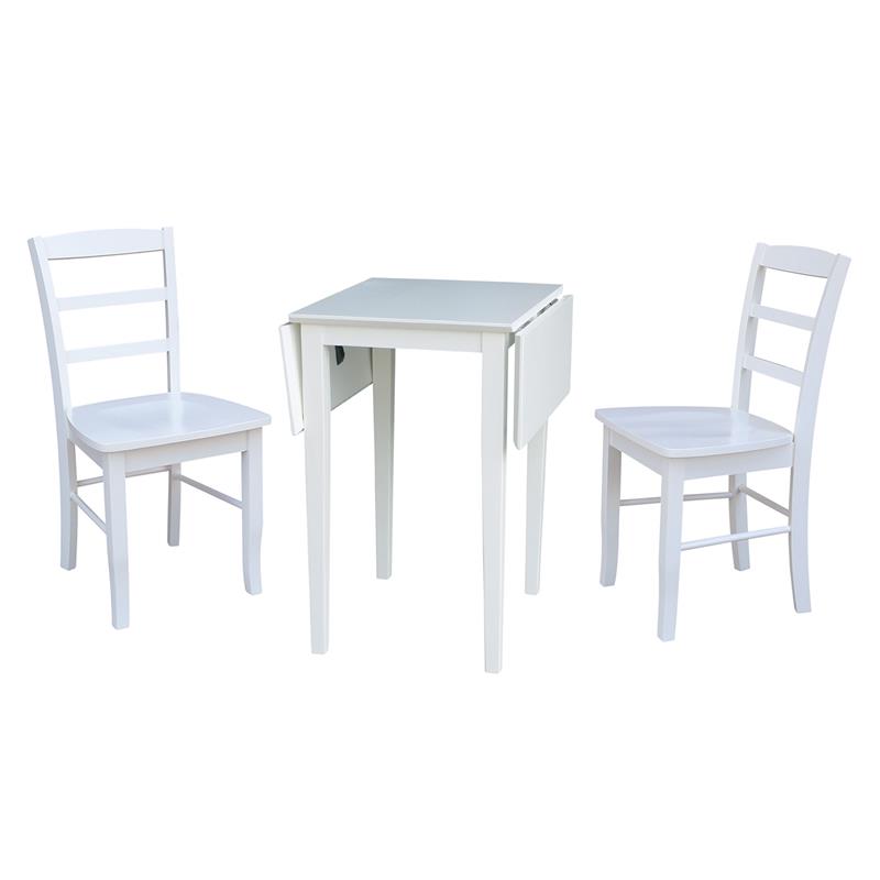 Small Wood Dual Drop Leaf Dining Table with 2 Madrid Ladderback Chairs in White