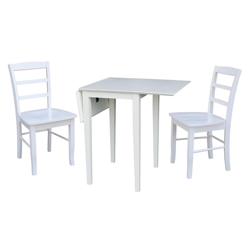 Small Wood Dual Drop Leaf Dining Table with 2 Madrid Ladderback Chairs in White