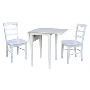 Small Wood Dual Drop Leaf Dining Table with 2 Madrid Ladderback Chairs in White