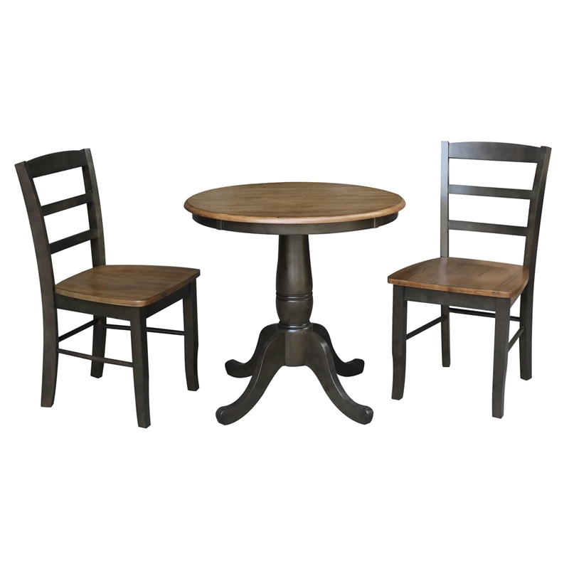 30 in. Wood Dining Table with 2 Madrid Ladderback Chairs in Hickory/Washed Coal