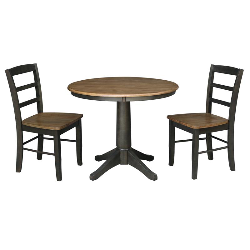 36 in. Wood Dining Table with 2 Madrid Ladderback Chairs in Hickory/Washed Coal