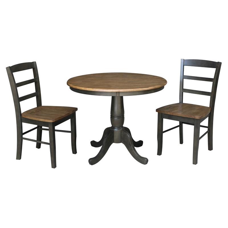 36 in. Wood Dining Table with 2 Madrid Ladderback Chairs in Hickory/Washed Coal