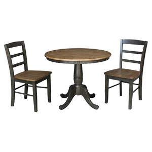 36 in. Wood Dining Table with 2 Madrid Ladderback Chairs in Hickory/Washed Coal