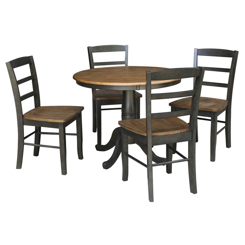 36 in. Wood Dining Table with 4 Madrid Ladderback Chairs in Hickory/Washed Coal