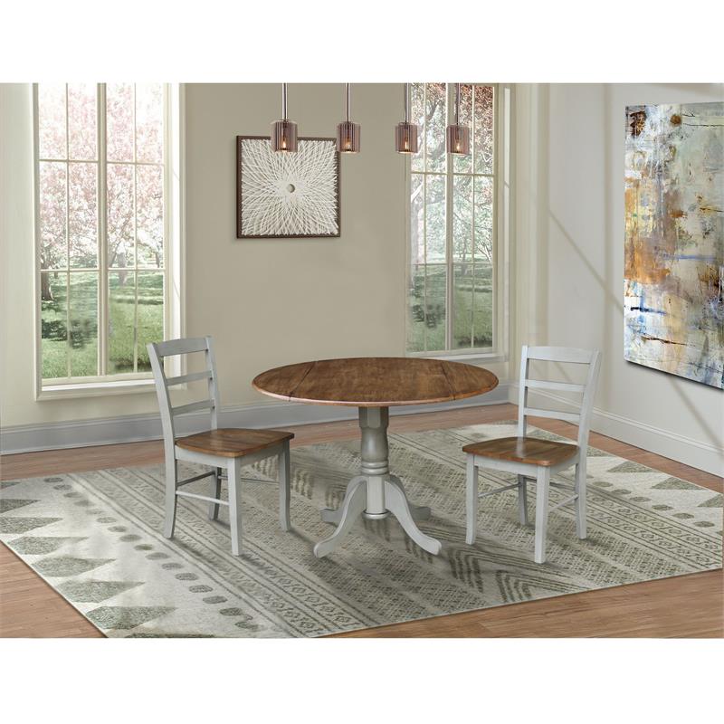 42 in. Wood Dining Table with 2 Madrid Chairs in Distressed Hickory/Washed Coal