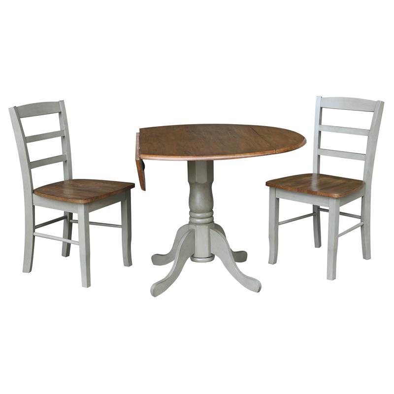 42 in. Wood Dining Table with 2 Madrid Chairs in Distressed Hickory/Washed Coal