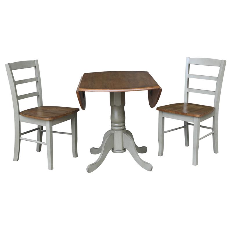 42 in. Wood Dining Table with 2 Madrid Chairs in Distressed Hickory/Washed Coal