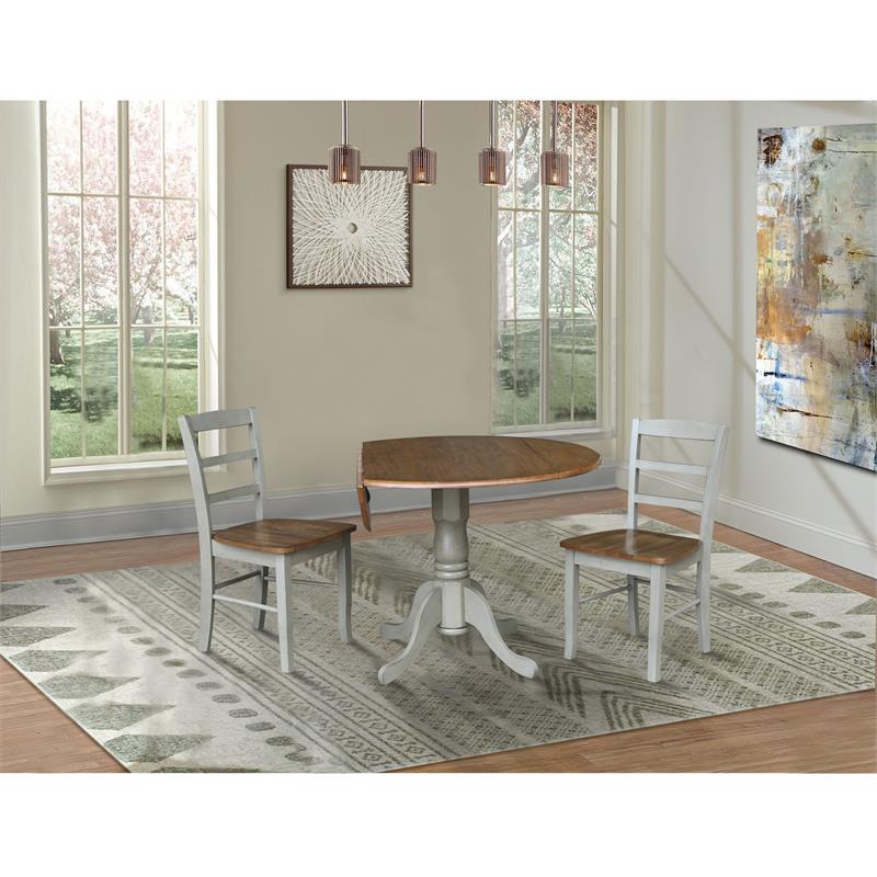 42 in. Wood Dining Table with 2 Madrid Chairs in Distressed Hickory/Washed Coal