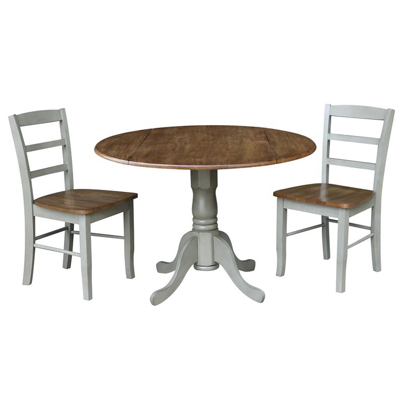 42 in. Wood Dining Table with 2 Madrid Chairs in Distressed Hickory/Washed Coal