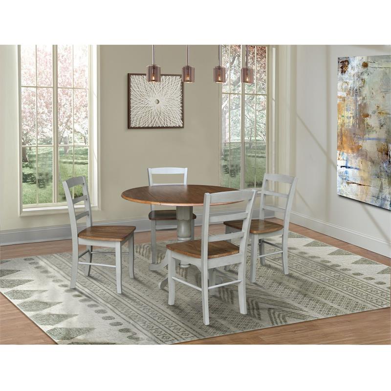 42 in. Wood Dining Table with 4 Madrid Chairs in Distressed Hickory/Washed Coal