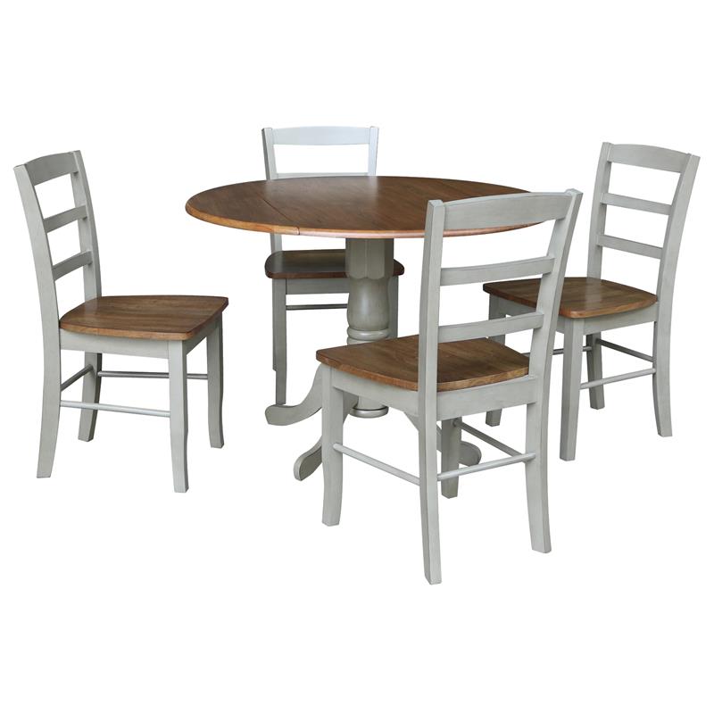 42 in. Wood Dining Table with 4 Madrid Chairs in Distressed Hickory/Washed Coal