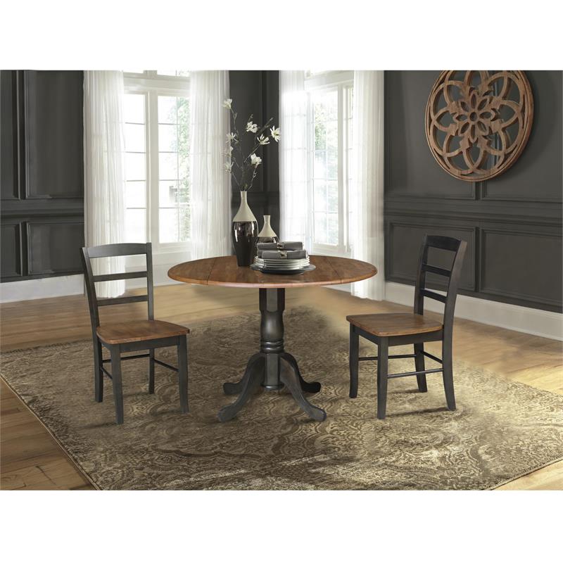 42 in. Wood Dining Table with 2 Madrid Ladderback Chairs in Hickory/Washed Coal