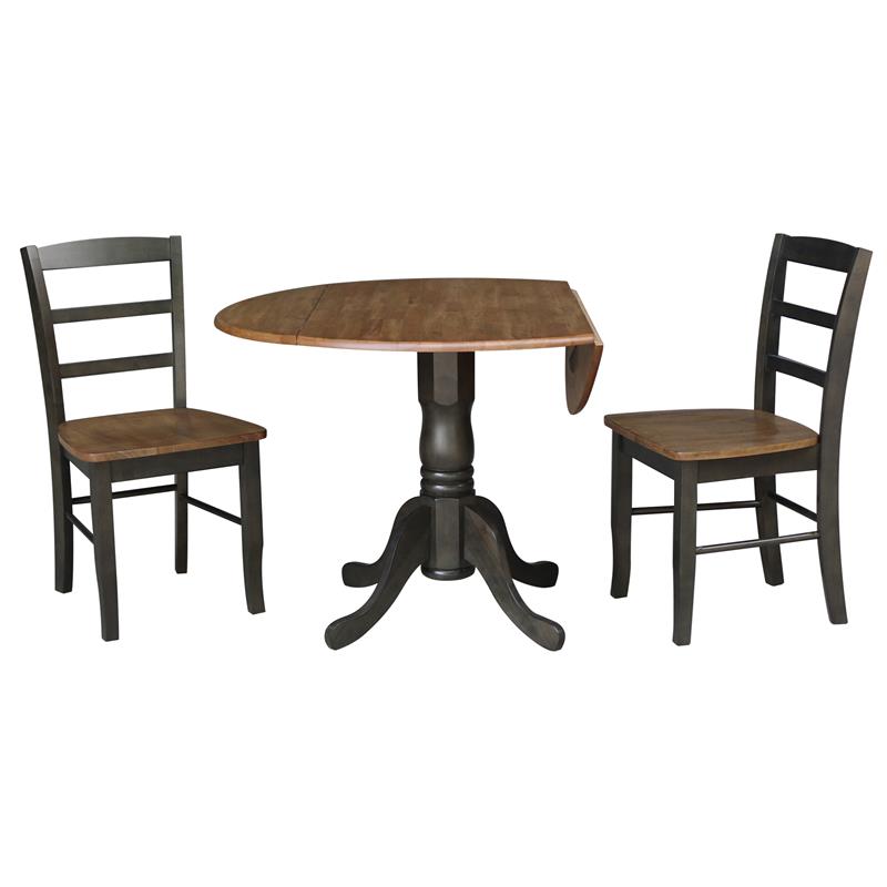 42 in. Wood Dining Table with 2 Madrid Ladderback Chairs in Hickory/Washed Coal