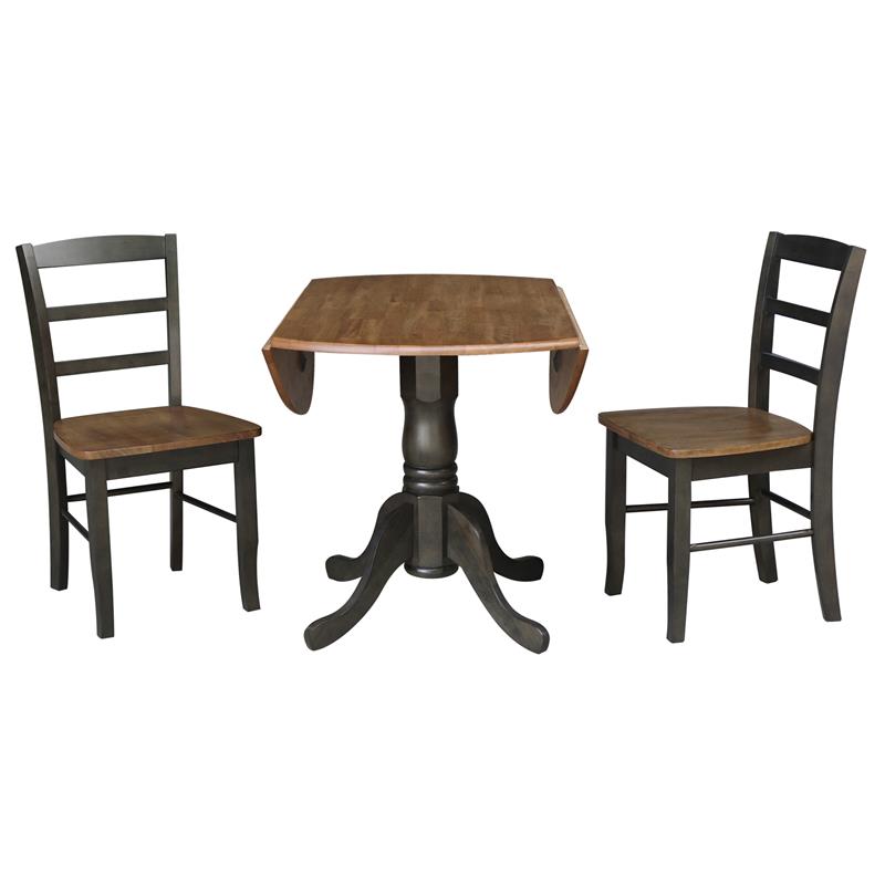 42 in. Wood Dining Table with 2 Madrid Ladderback Chairs in Hickory/Washed Coal