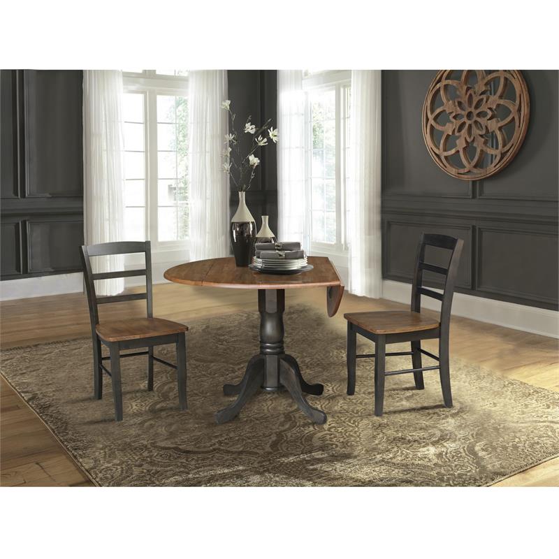 42 in. Wood Dining Table with 2 Madrid Ladderback Chairs in Hickory/Washed Coal