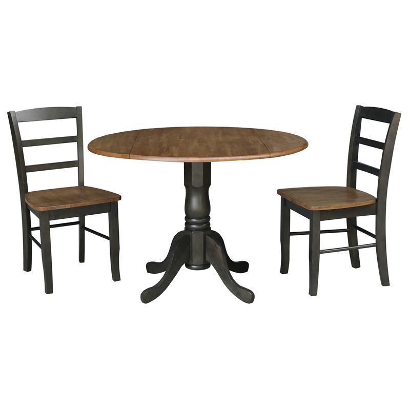 42 in. Wood Dining Table with 2 Madrid Ladderback Chairs in Hickory/Washed Coal