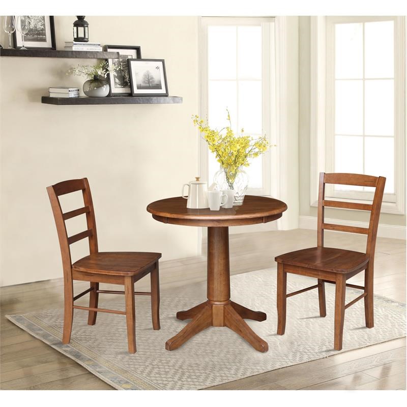 30 in. Wood Dining Table with 2 Madrid Ladderback Chairs in Distressed Oak