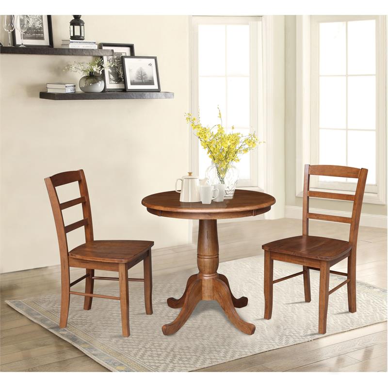 30 in. Wood Dining Table with 2 Madrid Ladderback Chairs in Distressed Oak