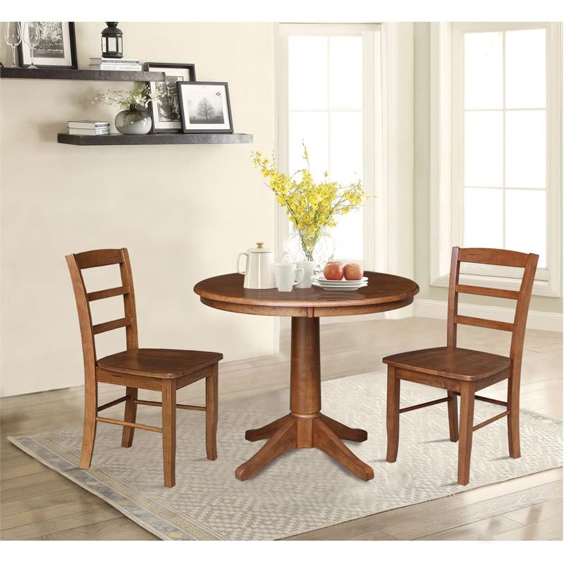 36 in. Wood Dining Table with 2 Madrid Ladderback Chairs in Distressed Oak