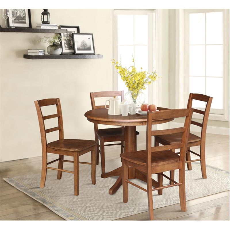 36 in. Wood Dining Table with 4 Madrid Ladderback Chairs in Distressed Oak