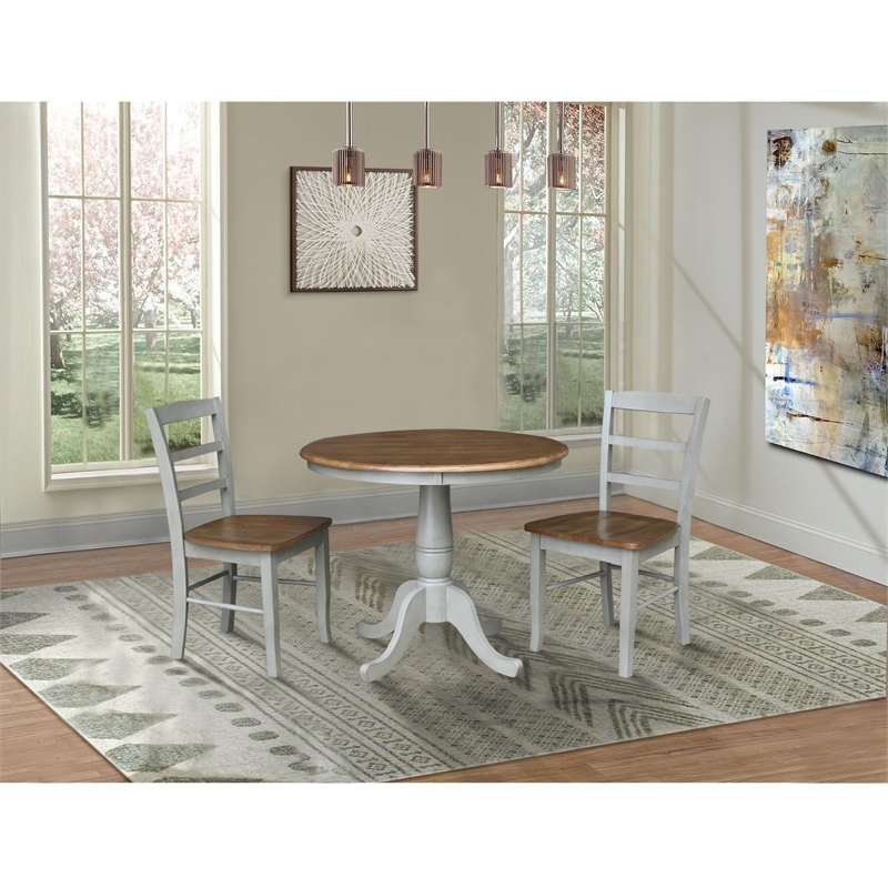 36 in. Wood Dining Table with 2 Madrid Ladderback Chairs in Distressed Oak