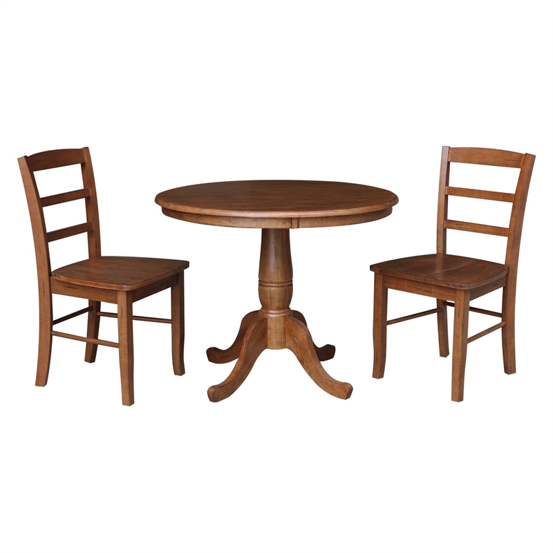 36 in. Wood Dining Table with 2 Madrid Ladderback Chairs in Distressed Oak