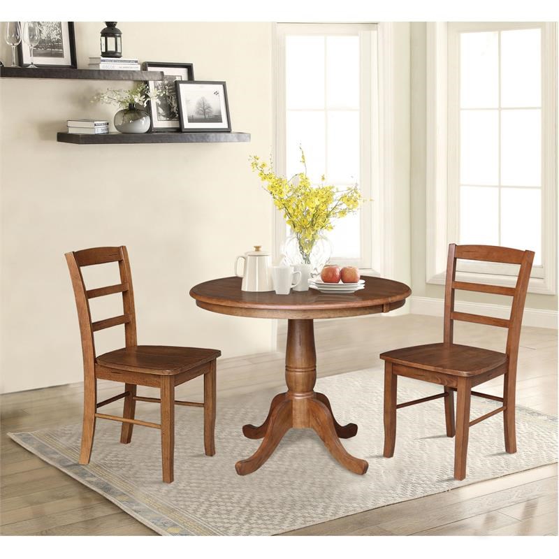 36 in. Wood Dining Table with 2 Madrid Ladderback Chairs in Distressed Oak