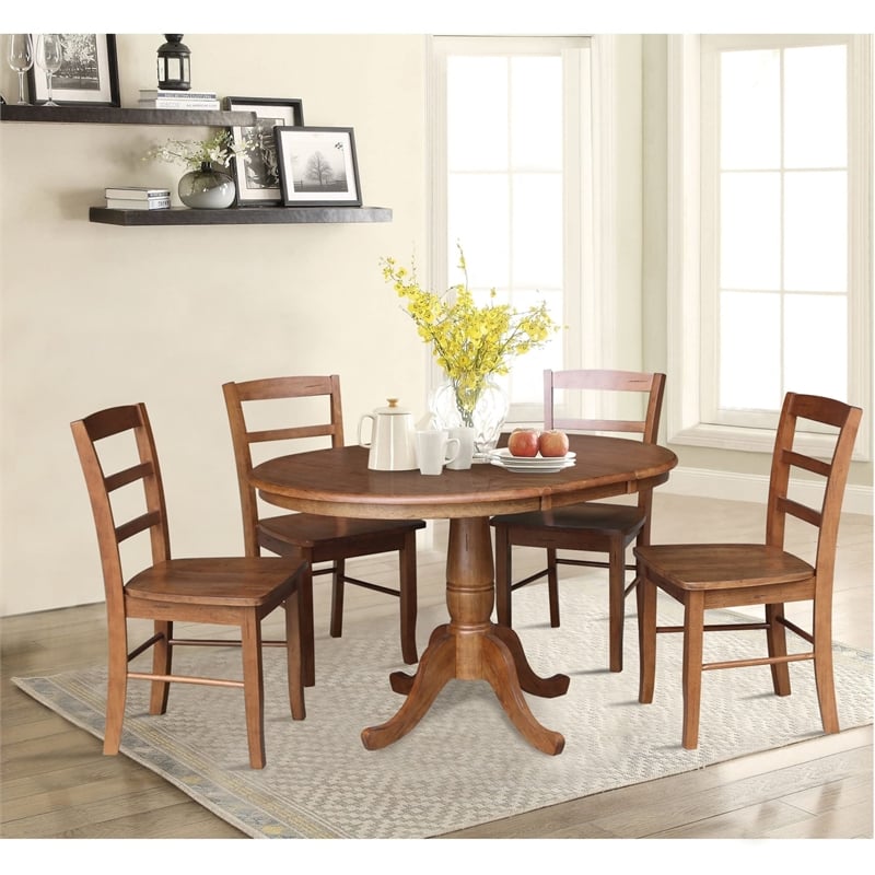 36 in. Wood Dining Table with 4 Madrid Ladderback Chairs in Distressed Oak
