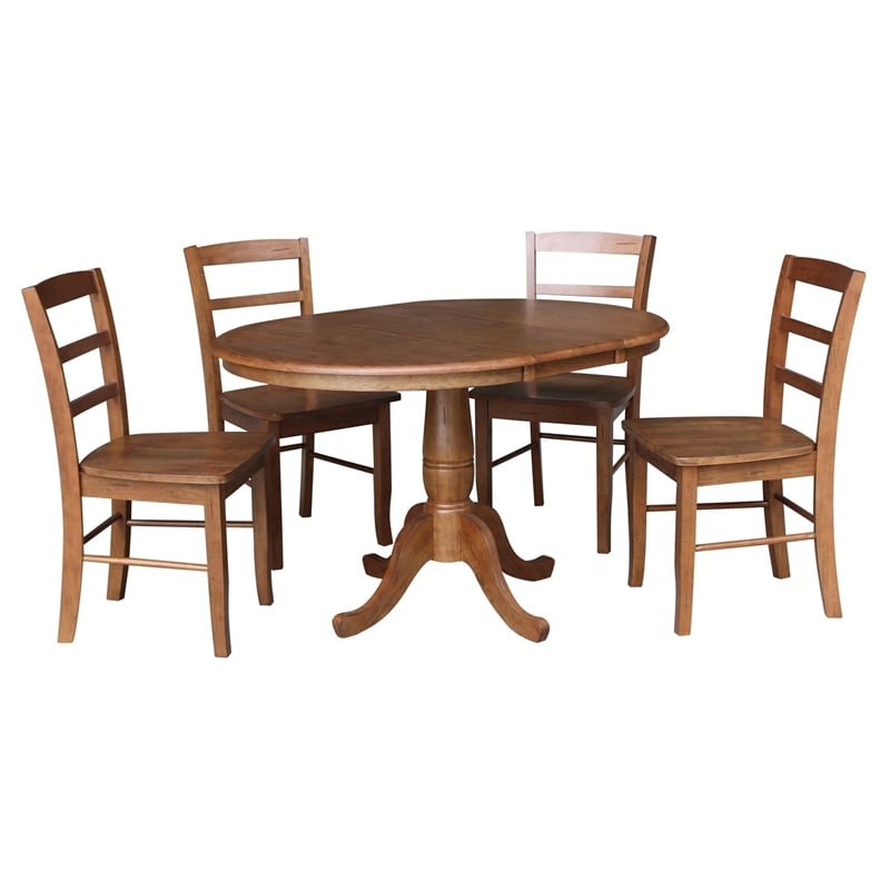 36 in. Wood Dining Table with 4 Madrid Ladderback Chairs in Distressed Oak