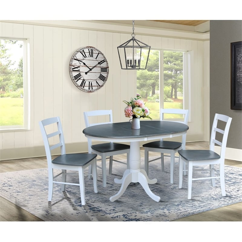 36 in. Wood Dining Table with 4 Madrid Ladderback Chairs in Distressed Oak