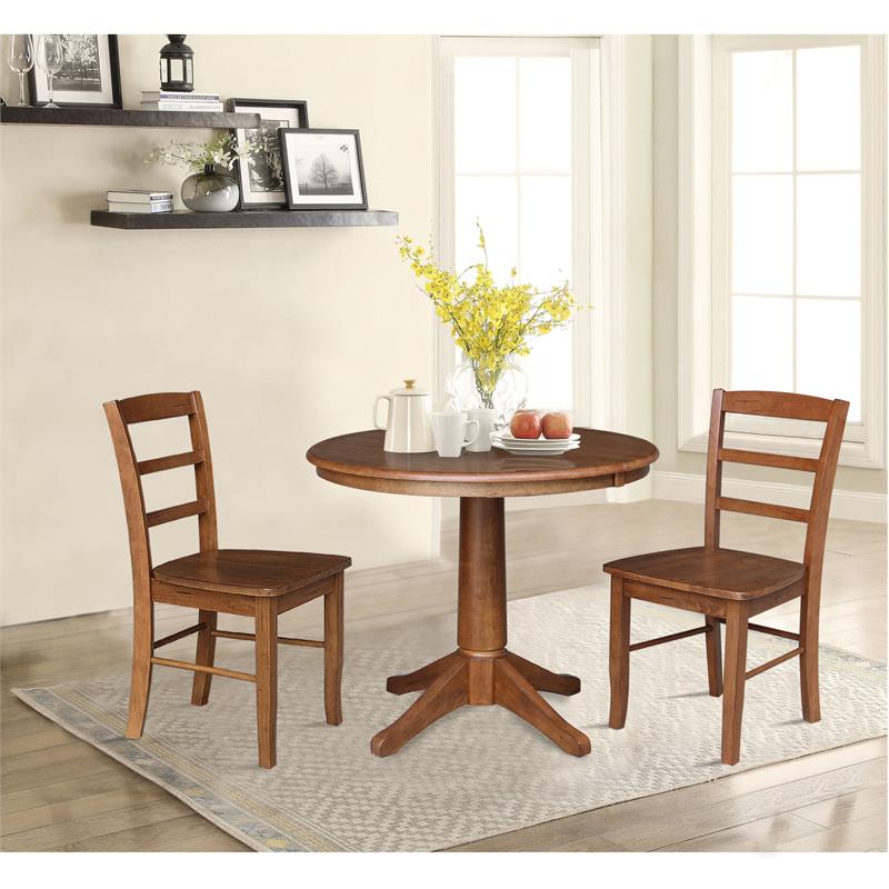 36 in. Wood Dining Table with 2 Madrid Ladderback Chairs in Distressed Oak