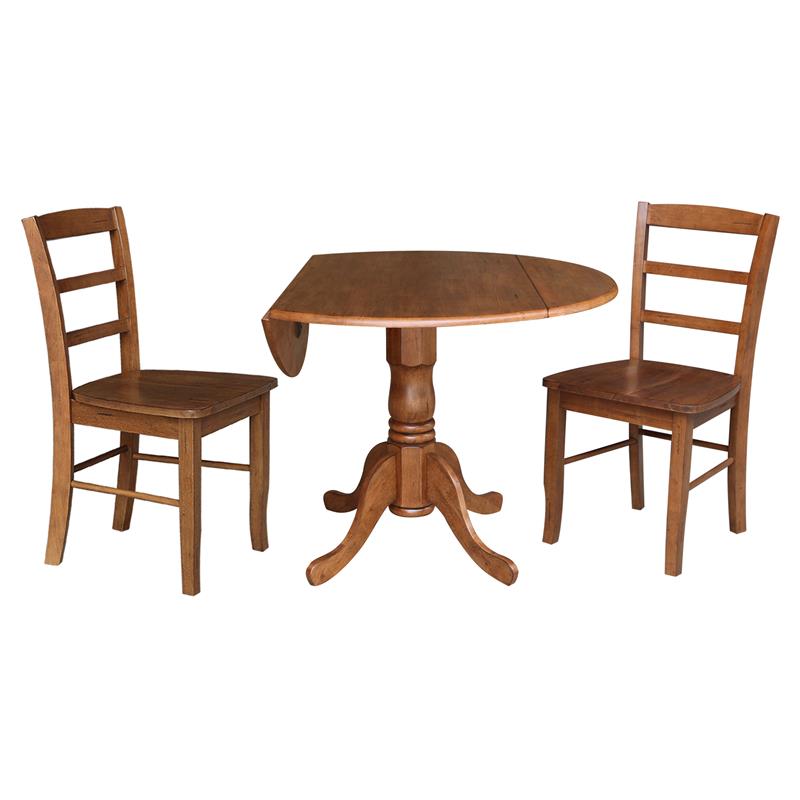 42 in. Wood Dining Table with 2 Madrid Ladderback Chairs in Distressed Oak