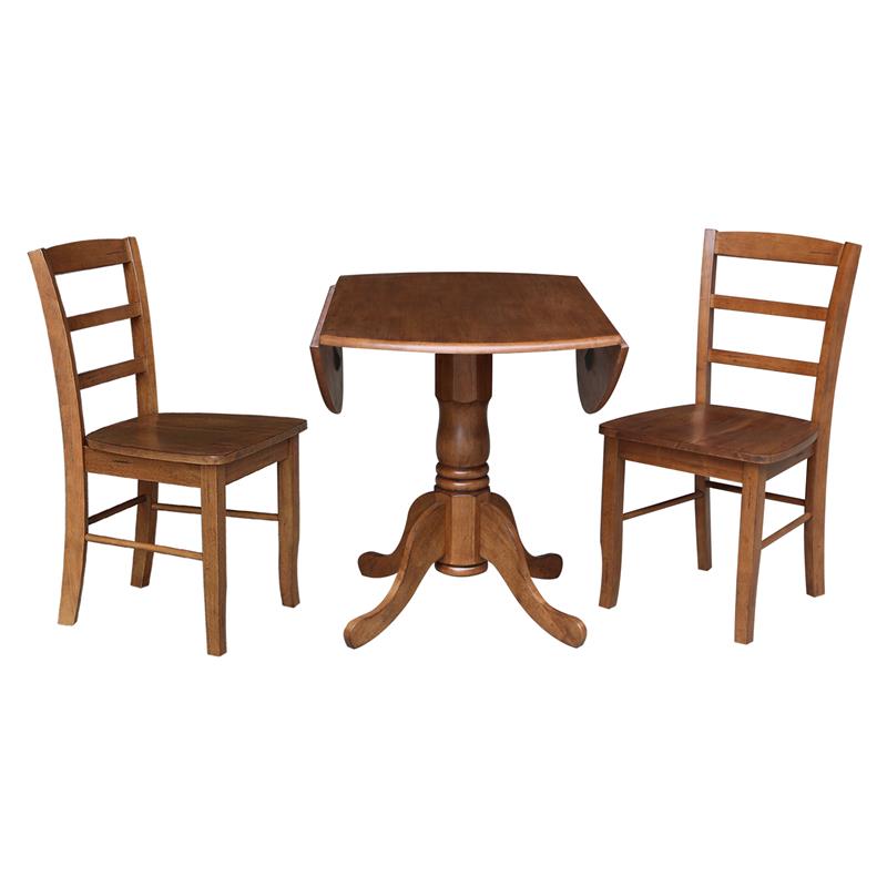 42 in. Wood Dining Table with 2 Madrid Ladderback Chairs in Distressed Oak