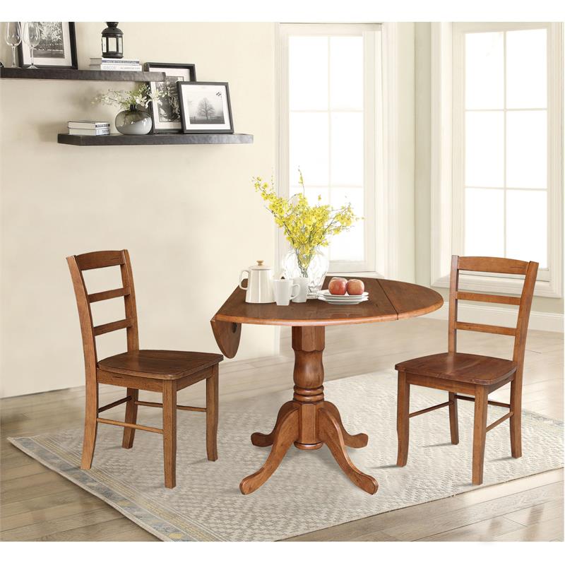 42 in. Wood Dining Table with 2 Madrid Ladderback Chairs in Distressed Oak