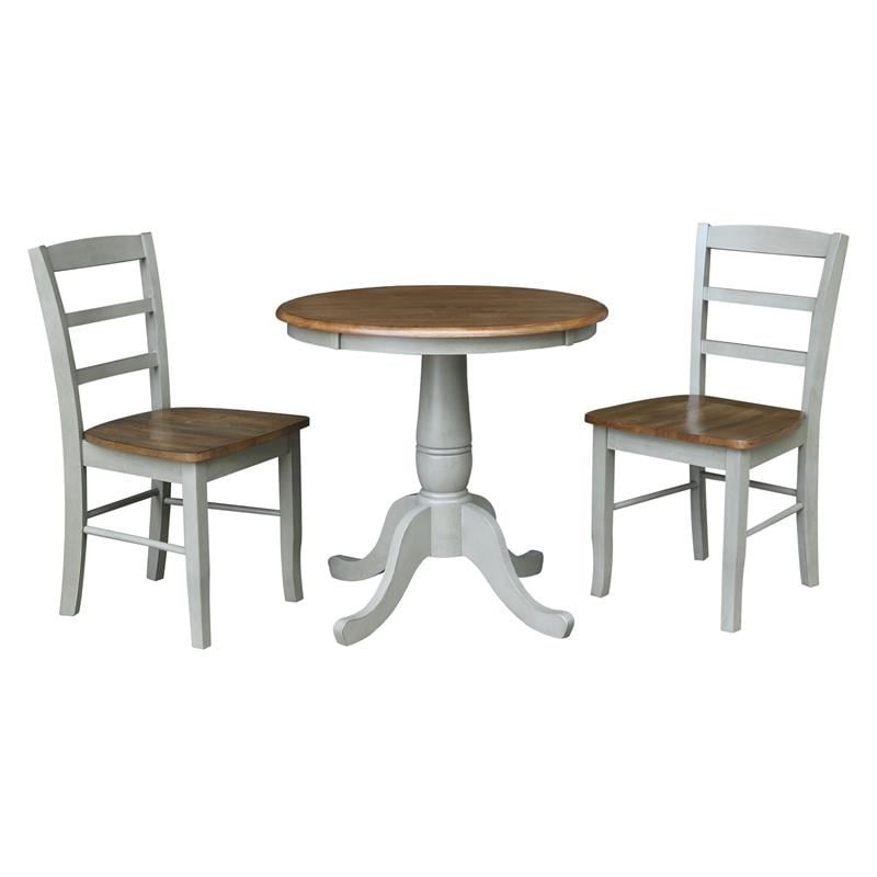 Wood Dining Table with 2 Madrid Ladderback Chairs in Distessed Hickory/Stone