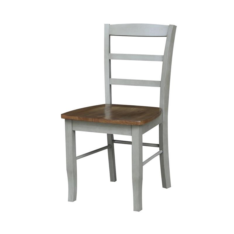 Wood Dining Table with 2 Madrid Ladderback Chairs in Distessed Hickory/Stone