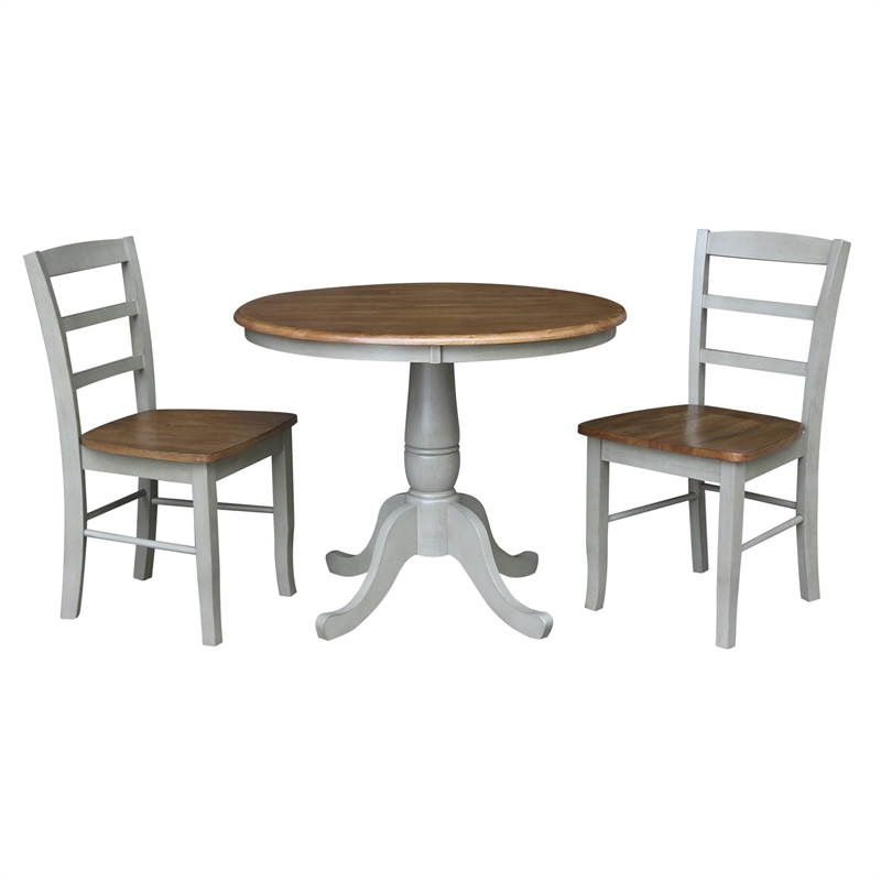 Wood Dining Table with 2 Madrid Ladderback Chairs in Distressed Hickory/Stone