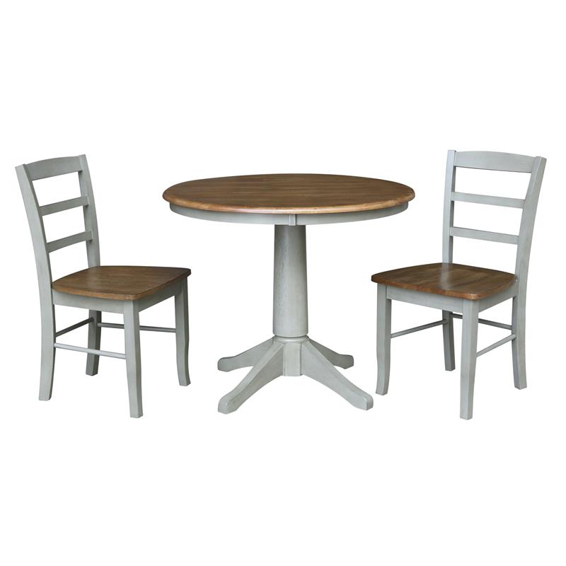 Wood Dining Table with 2 Madrid Ladderback Chairs in Distressed Hickory/Stone